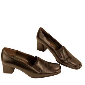 Villager Womens Sz 7 Slip-on Black Minimalist Pump Chunky Block Preppy Shoe